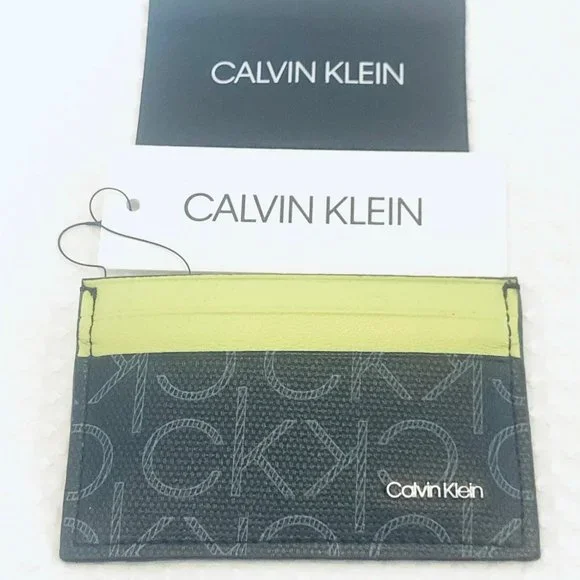 Calvin Klein Mens Black Green Leather Credit Card Holder Small Wallet Set Of 2 - Picture 2 of 10